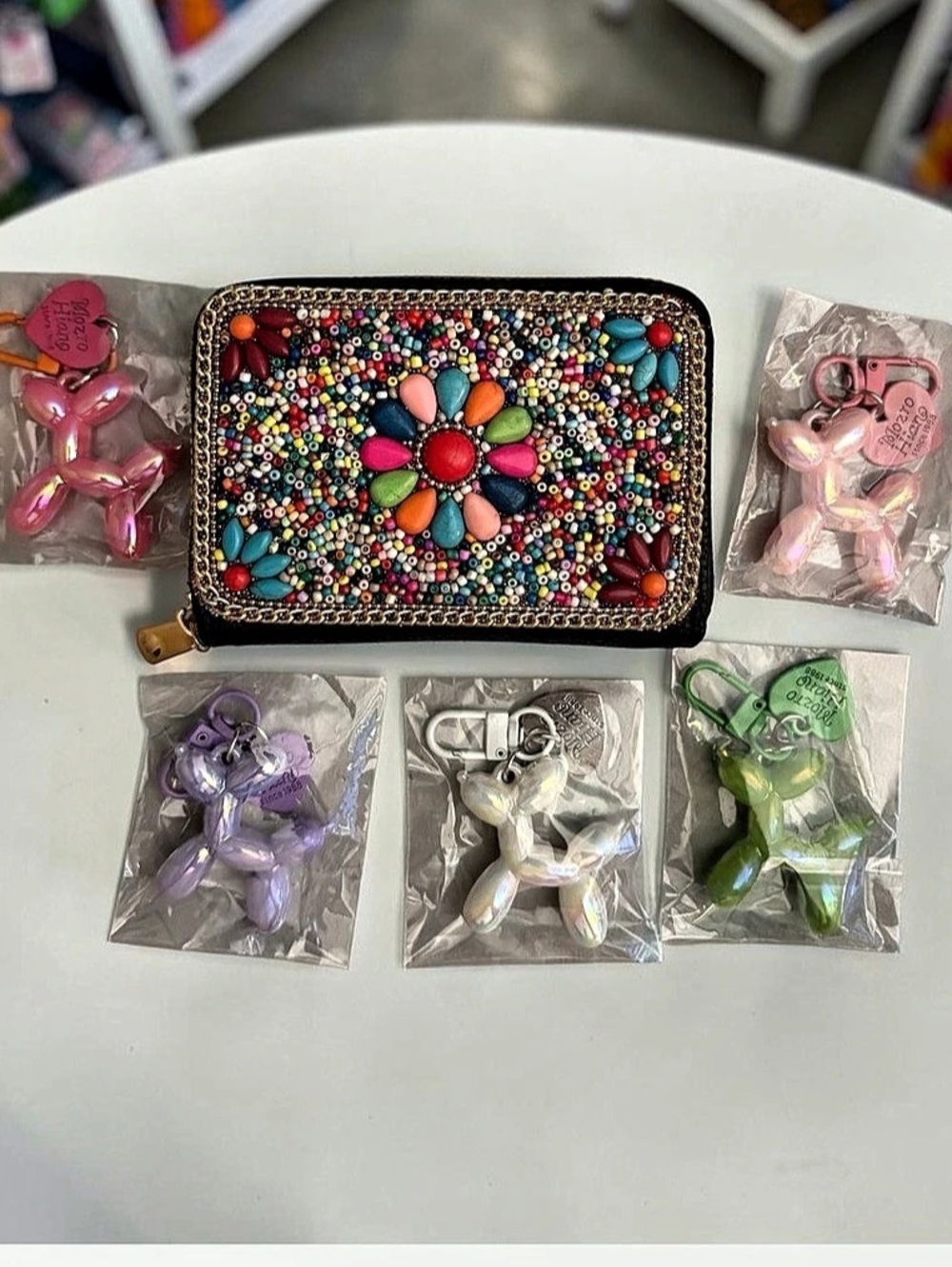 Cute 25Beaded Card Wallet in Black & Multicolor